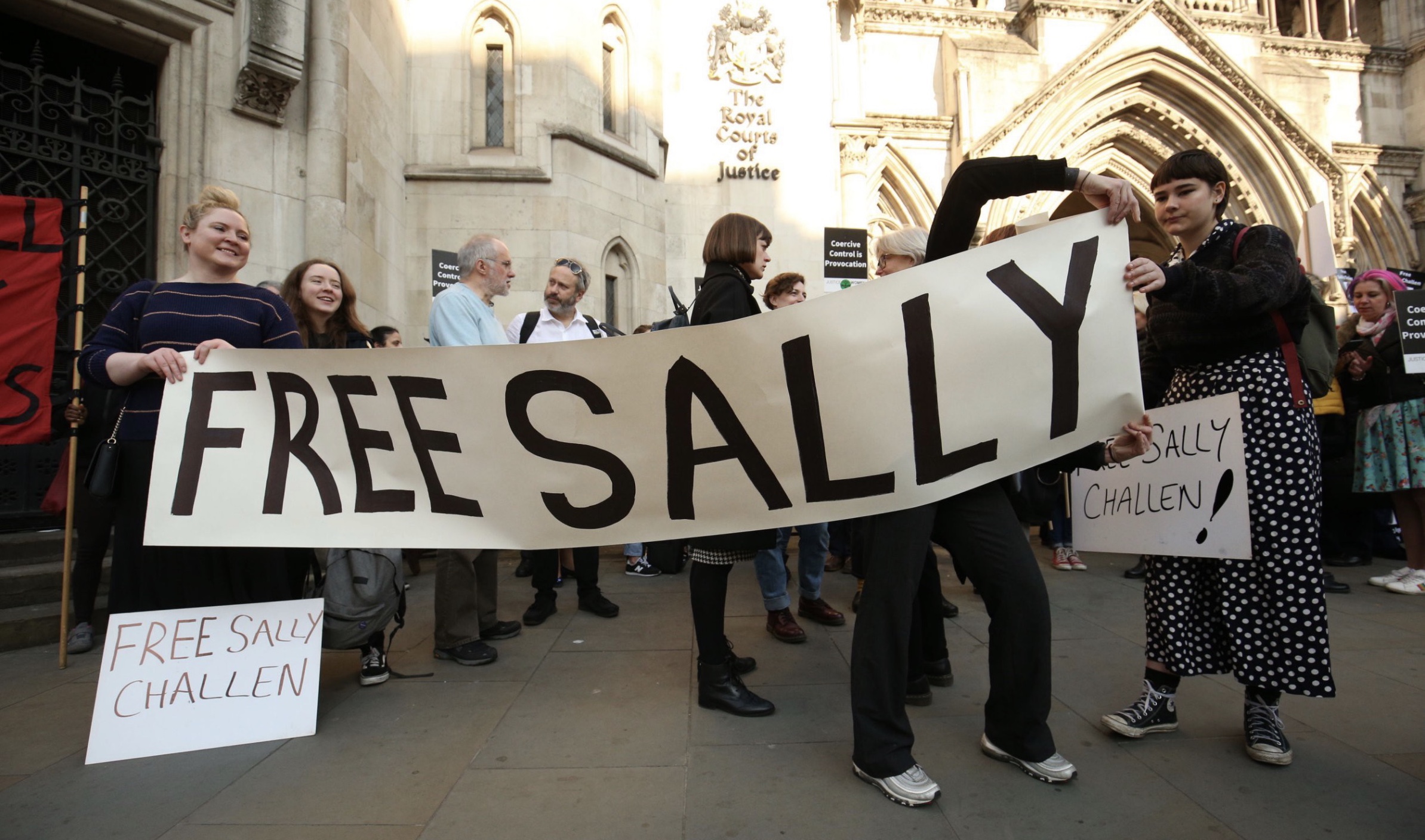 David Challen and supporters campaigning outside the Royal Courts of Justice