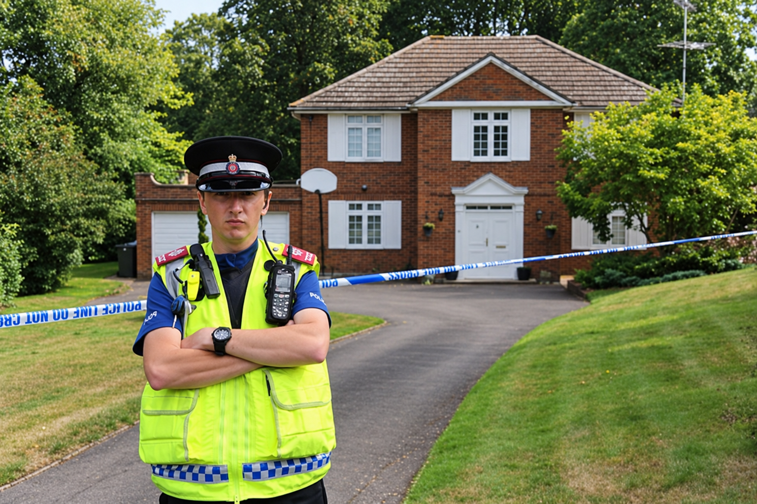 Police outside the Challen family home in August 2010